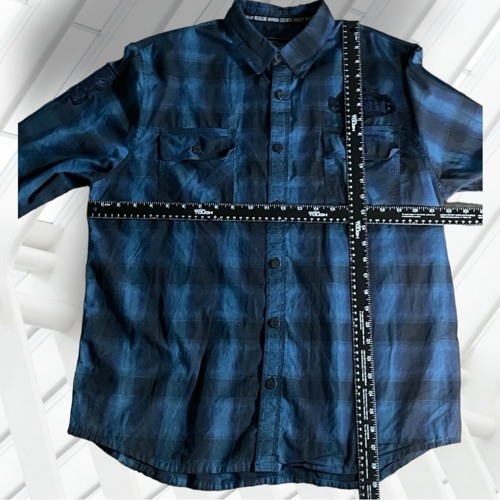 Lethal Threat Motorgear Death Row Button Black Blue Shirt Size Large - Picture 3 of 16